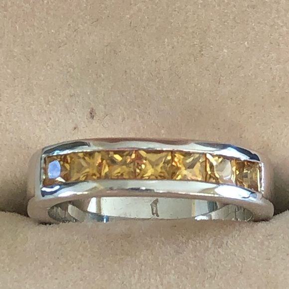 Sterling Silver Channel Set Citrine Band Ring - Picture 1 of 7